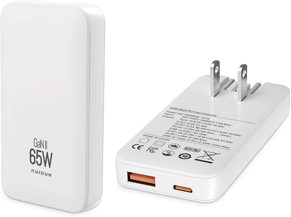 65W GaN USB C Charger Block,2-Ports Flat USB Wall Charger,flodable Plug for Travel, with PD3.0&PPS for iPhone 17/16/15 Series, Galaxy S25/S24, Pixel 10/9, MacBook Pro/Air, iPad Pro(2026 New)