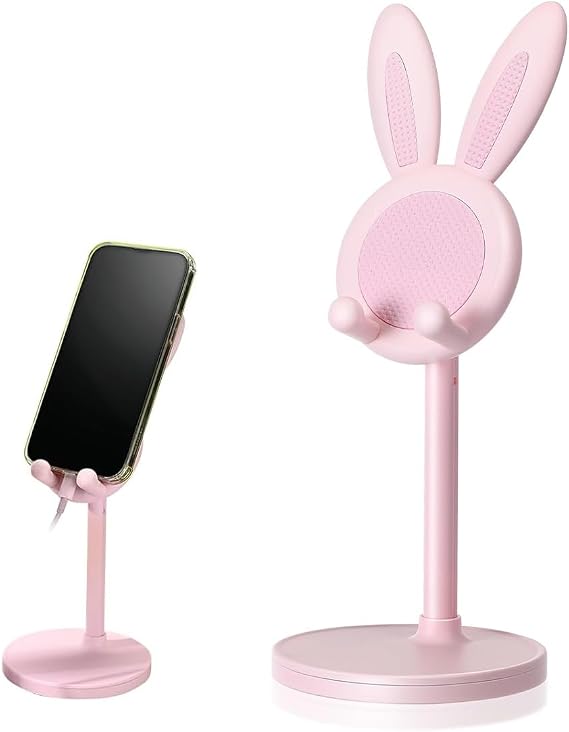 1 Piece Cute Rabbit Mobile Phone Stand Adjustable Table Mobile Phone Holder Angle Height Adjustable Tablet Holder Compatible with Smartphone and Other Devices (Pink)