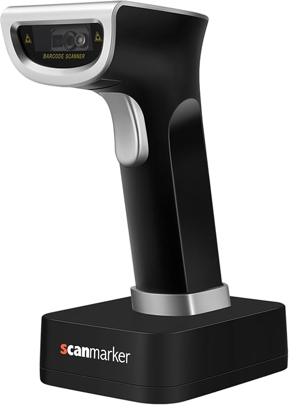 Scanmarker 1D/2D Barcode Scanner Wireless Boost Speed & Accuracy with Bluetooth Barcode Scanner & 2.4G Modes Handheld QR & Wireless Barcode Scanner with Charging Stand for Laptop, iOS & Android