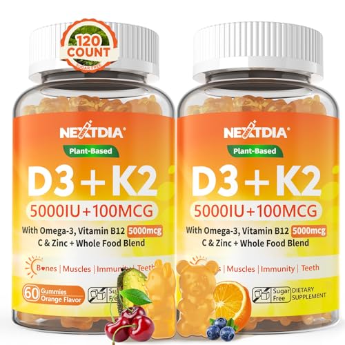 Vitamin D3 K2 Gummies 5000IU  10,000 IU with Omega-3 250mg  K2MK-7 100mcg - 5X Absorption Than Standard D3K2,with Vitamin C, Zinc,and 5 Organic Vegetables,Supports Bone & Teeth Strength, Immune