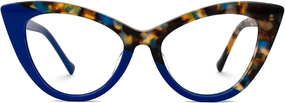 Zeelool Trendy Cat Eye Glasses Frame for Women with Non-prescription Clear Lens Maxine ZJGA454518-08 Blue-Tortoise