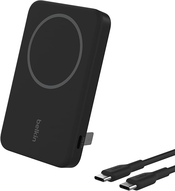 Belkin 5000mAh 15W Qi2 MagSafe Power Bank with Kickstand | Wireless Charging Battery Pack, iPhone 17, Air, Pro, Pro Max, AirPods, Apple Watch, Google Pixel 10, Built-in Stand, Magnetic