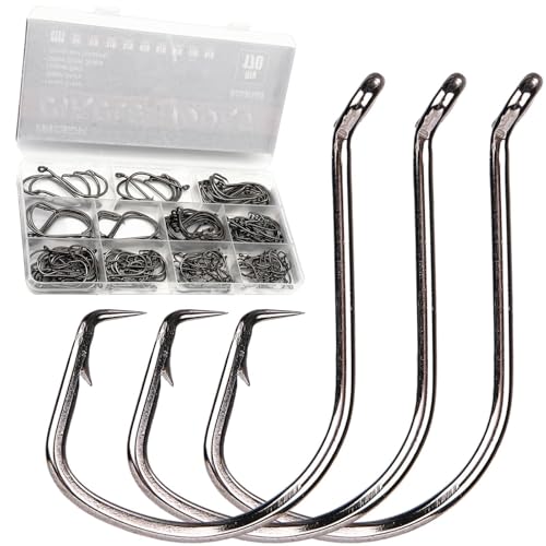 170Pcs Octopus Circle Hooks Freshwater, Sturdy Catfish Hooks Offset Circle Fishing Hooks Set Barbed Saltwater 9 Sizes Assorted 1# 10 20 30 40 50 60 70 80