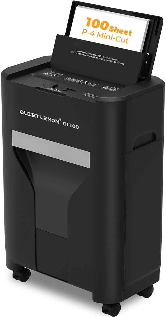 100-Sheet Auto Feed Office Paper Shredder, Touchscreen Heavy Duty Shredder, 60 Min Non-Stop, P-4 Minicut Security Commercial Shredder Anti-Jam for Credit Cards/Staple, 17L Pullout Bin