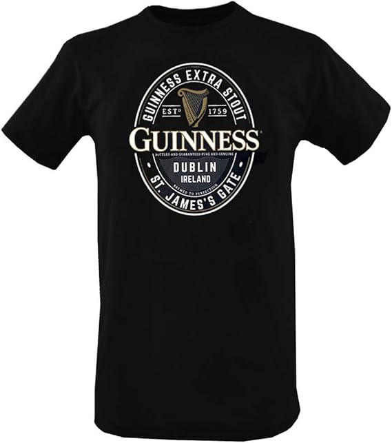 Guinness T-Shirt with Foreign Extra Bottle Label Print, Black Colour, Large