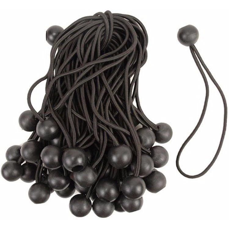 Wideskall® Heavy Duty 6 inch Ball Bungee Cord Tarp Canopy Tie Down Strap, Black Pack of 30