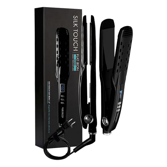 HAIR BAR NYC Silk Touch Ionic Flat Iron with Nano Titanium Mirror Plates 1.5" - Adjustable 450F to 480F Heat, Ideal for Keratin Treatments and Salon Professionals