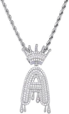 Initial Necklaces for Women 18K Plated Gold Initial Necklace for Men Silver Iced Out Diamond Name Letter Necklace