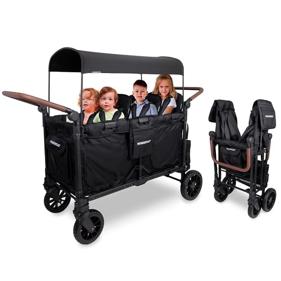 WonderFold W6 Luxe Pro Stroller Wagon, Aluminum Frame, 6 Seater, Black