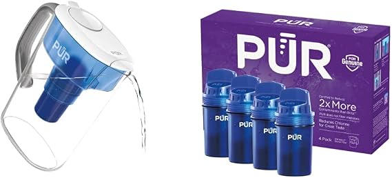 PUR 7-Cup Water Filter Pitcher Bundle with 4 Replacement Filters, Small 7-Cup Capacity, 2-in-1 Powerful Filtration, Faster Filtration, BPA Free