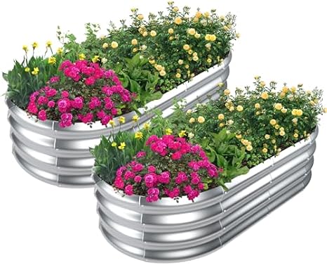 3 Pcs 2x2x1ft Round Galvanized Raised Garden Bed, 2 Pcs 4x2x1ft Oval Metal Garden Bed