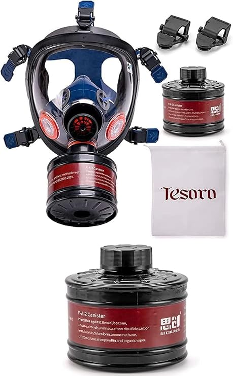Bundle: Full Face Gas Mask Respirator with Activated Charcoal Filter and Replacement Canister