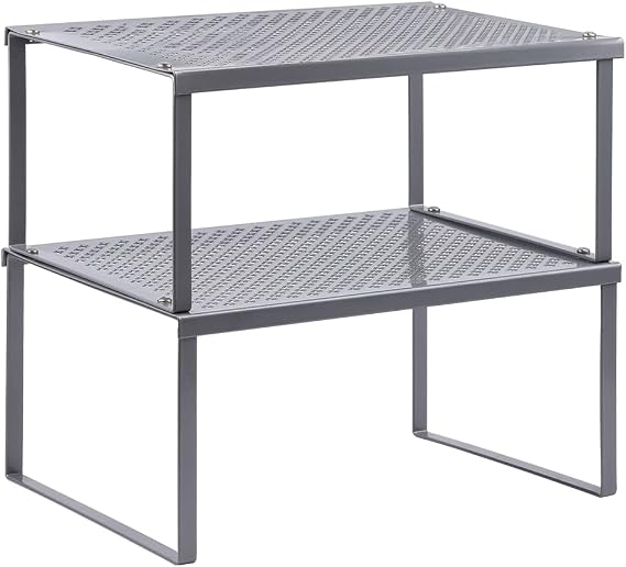 NEX Cabinet Organizer Shelf, Kitchen Counter Shelves Set of 2, Silver | Stackable & Expandable Spice Rack, Space-Saving Pantry Organizers Bathroom Countertop Storage, Metal