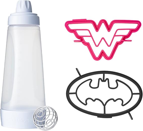 Whiskware Pancake Art Kit with Batter Mixer, BlenderBall Wire Whisk and 2 Justice League Pancake Shapers