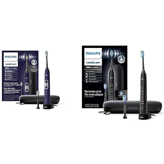 Philips Sonicare Protective Clean 6500 Rechargeable Electric Toothbrush with Charging Travel Case and Extra Brush Head & ExpertClean 7500, Rechargeable Electric Power Toothbrush, Black, HX9690/05
