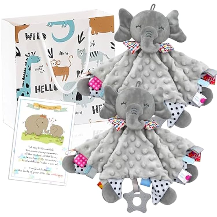 2-Pack Elephant Loveys for Babies| Soft and Comfortable Security Tag Blankets for Babies - Baby Gifts Set for Boys and Girls, Elephant Stuffed Animals Christmas Baby Gifts, Suitable for 0-12 Months