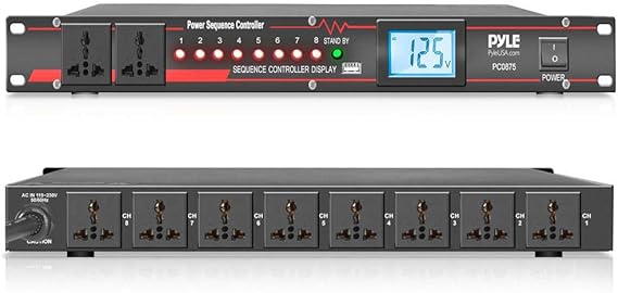 Pyle 10 Outlet Power Sequencer Conditioner - 13 Amp 2000W Rack Mount Pro Audio Digital Power Supply Controller Regulator w/Voltage Readout, Surge Protector, for Home Theater Stage/Studio Use - PCO875