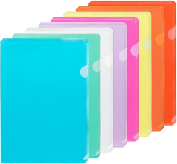 42 x A4 Clear Plastic Sleeves, 8 Colours Plastic Folders A4 Sleeves Wallets for Protection Files,Clear Cut Flush Folders Open Top & Side File Pocket Cover for Report,Project,Presentation