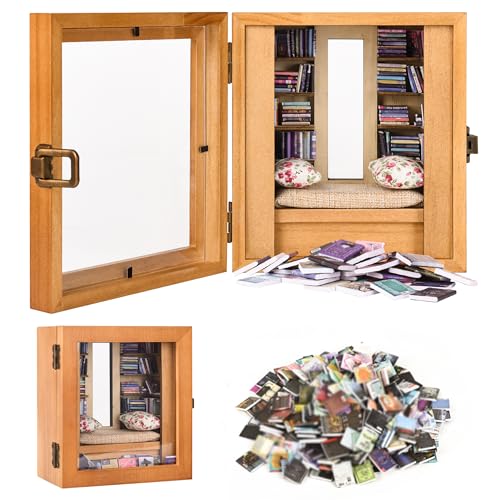 Anxiety Roomshelf Mini Bookshelf Ornament with 300pcs Mini Books,Small Bookshelf for Book Lovers, Miniature Library Back to School Gifts,Stress-Relieving for Family and Friends