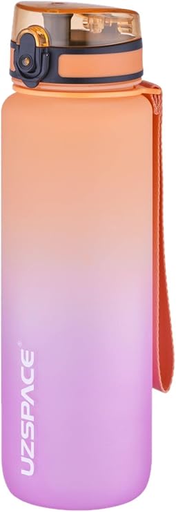 Uzspace FiftyFifty 1000ml BÜYÜK BOY Çift Renk Softtouch FF Collection Tritan Su Matarası Turuncu-Mor