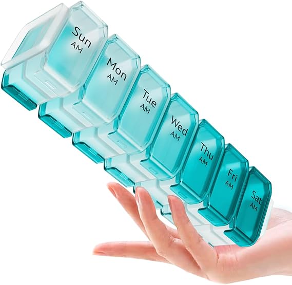 Extra Large Pill Organizer 2 Times a Day XL Pill Box 7 Day with Big AM/PM Compartments Fits Large Vitamins, Supplements & Gummies, for 7 or 14-Day Use, Color-Coded, Senior-Friendly, No Spills