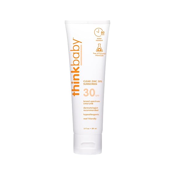 Thinkbaby Mineral Baby Sunscreen SPF 30 with Clear Zinc Oxide, 3 Fl Oz