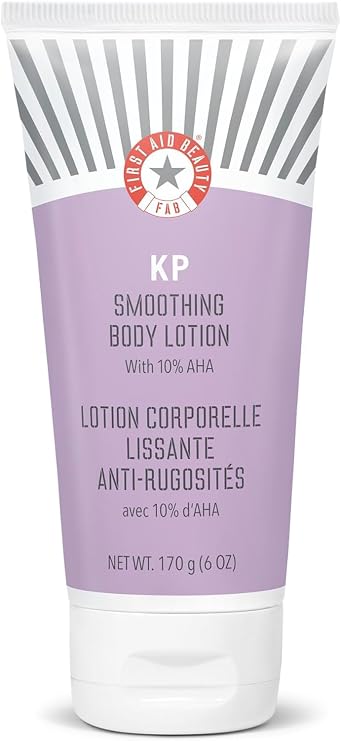 First Aid Beauty - KP Smoothing Body Lotion with 10% AHA, Chemically Exfoliates & Moisturizes with Urea, Colloidal Oatmeal & Ceramides, Deep Hydration + Helps Reduce Keratosis Pilaris Bumps, 6 oz