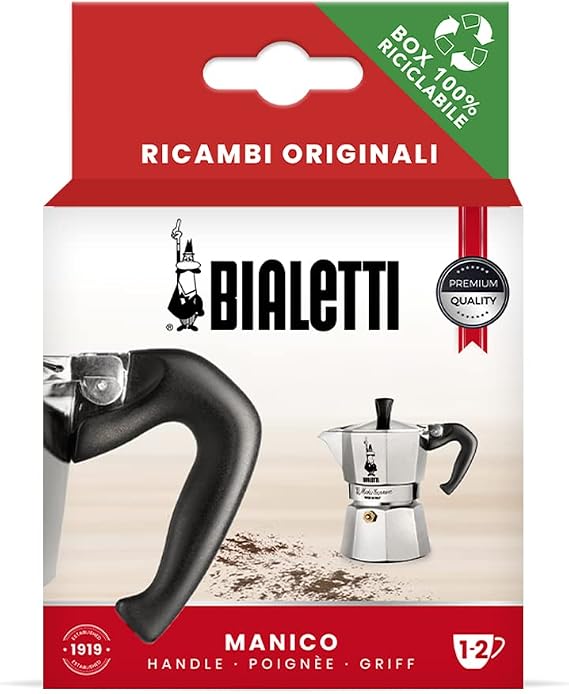 Bialetti Ricambi Includes 1 Handle with Plug Compatible with Moka Express and Elettrika (1/2 Cups) and Elettrika (1/2 Cups)