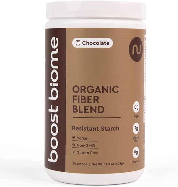 Fiber Supplement Organic Super Greens Powder Supports Bloating Relief, Gut Health, Leaky Gut with Resistant Starch Powder - Green Banana Flour, Oat, Black Bean (30 Days, Chocolate)