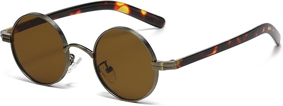 LJCZKA Retro Round Sunglasses for Women Men, Small Round Sunglasses Metal Frame Vintage Circular Shades with UV400 Protection