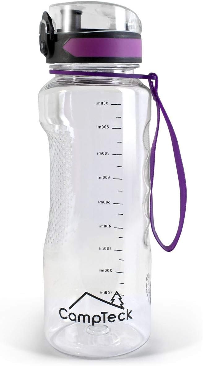 CampTeck 1 litre water bottle (1000ml - 34 fl. oz.) Sports Drinks Bottle BPA Free Tritan - Leak Proof Flip Lock Lid - with Carry Strap