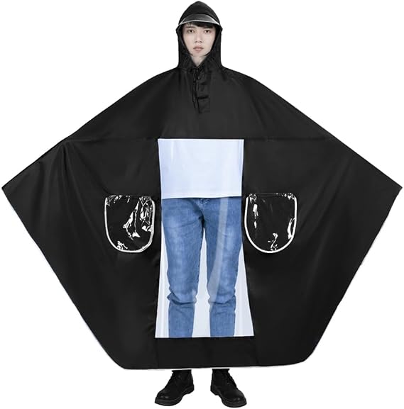 Ibluelover Unisex Outdoor Motorcycle Rain Poncho Jacket Detachable Hat Brim Waterproof Ebike/Scooter Hoodie Raincoat Cape