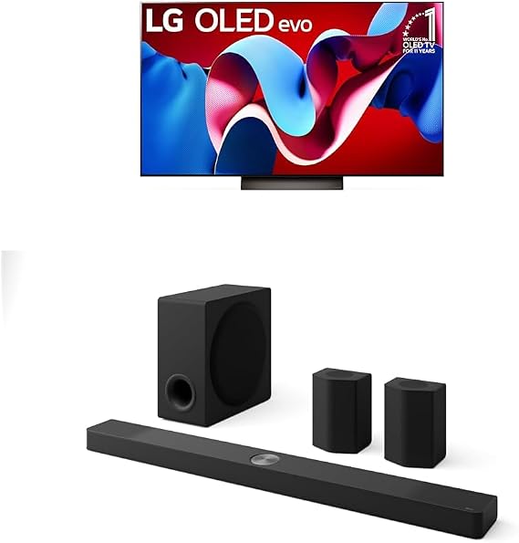 LG 55-Inch Class OLED evo C4 Series Smart TV 4K Processor Flat Screen with Alexa Built-in (OLED55C4PUA, 2024),LG 9.1.5 ch. Sound Bar with Wireless Dolby Atmos Soundbar and Rear Speakers