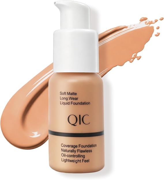 QIC Liquid Foundation Full Coverage, Waterproof & Long Lasting, Buildable Coverage Foundation with Soft Matte Finish, Sweat Resistant & Oil Control for Flawless Look (05 Sand)