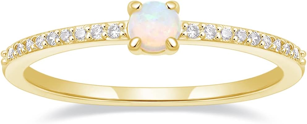 SHINYSO Wedding Band for Women 14K Gold Plated Created Opal Cubic Zirconia Thin Stacking Half Eternity Engagement ring for Her Size 4-10