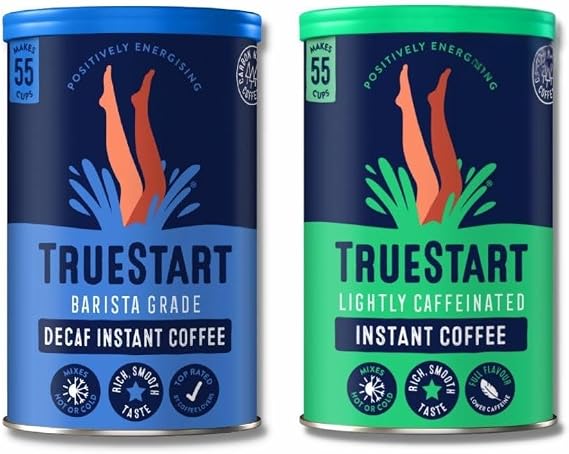 TrueStart Instant Coffee Bundle, Decaf & Lightly Caffeinated, 2 Tins