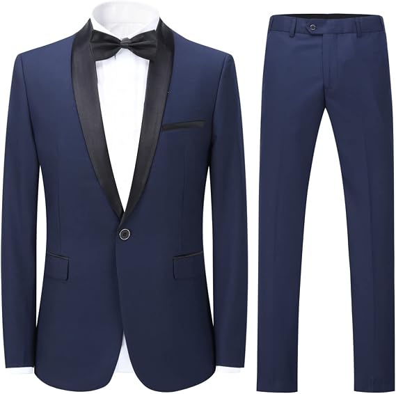 Cloudstyle Mens Tux Suits 2-Piece Shawl Collar Solid Jacket Coat Pants Sets | Smooth neckline styling solid upper lower combo for weddings ceremonies stage events receptions and formal evenings