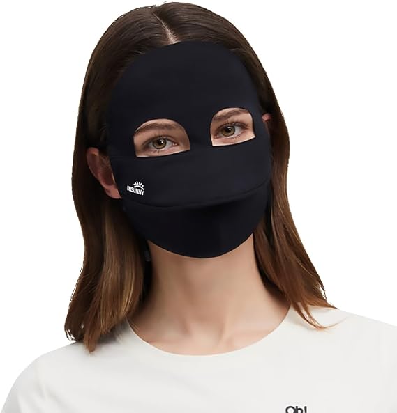 Women Full Face Mask UPF 50+ Sun Protection Breathable Cooling Face Cover Sunscreen Sports Cycling SLF6M189T Black