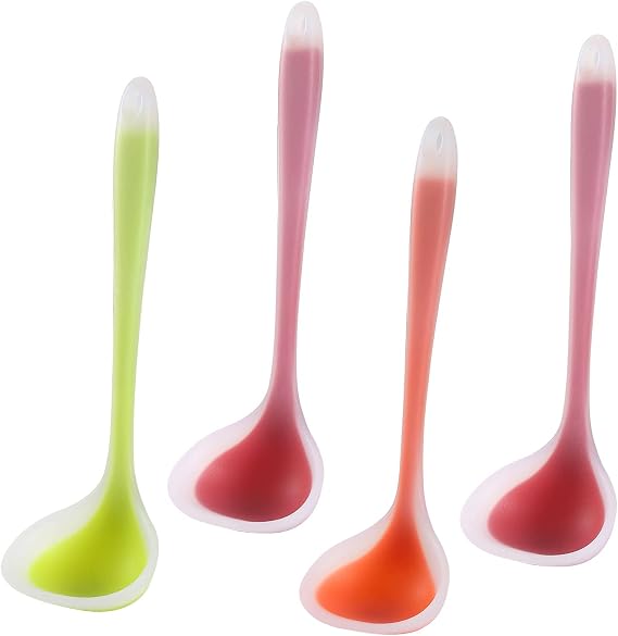 Mini Silicone Ladle, Small Gravy Ladle, 1 ounce, 8.2 In, 4 Pack | Food-grade | BPA Free | Thin Edge | Heat-resistant | Non-stick | Cooking and Serving