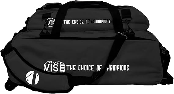 Vise Three Ball Tote Roller Bowling Bag with Shoe Pouch Black