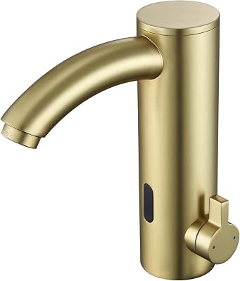 Automatic Sensor Touchless Bathroom Sink Faucet, Chrome Vanity Faucets, Hands-Free Bathroom Water Tap with Control Box and Temperature Mixer Gold
