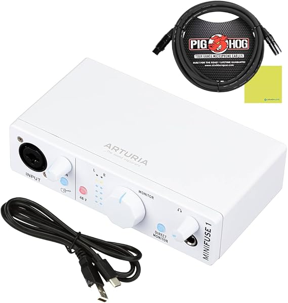 Arturia MiniFuse 1 USB-C Bundle, Audio Interface w/XLR Cable, White