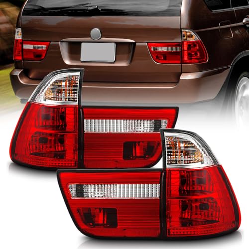 AKKON - For 00-06 BMW E53 X5 SUV Red Clear Rear Tail Light Brake Lamps 4pcs Replacement Pair Left  Right