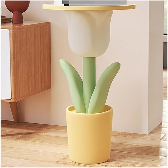 Small Side Table, Creative Tulip Coffee Table Flower Shape Decorative Resin Sofa End Table Modern Nightstand for Small Space, Living Room and Bedroom (Color : Yellow)