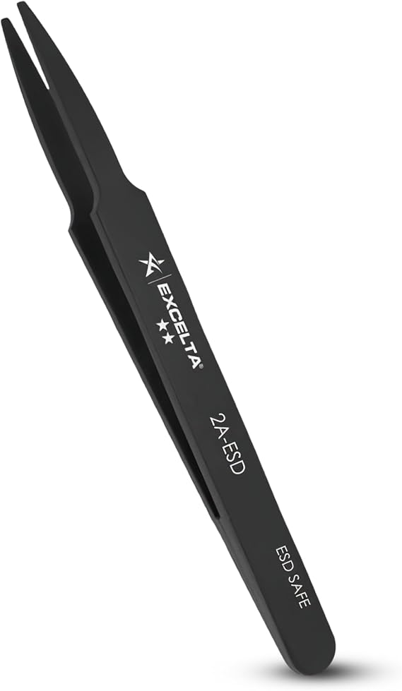 Excelta Plastic ESD Tweezers, Straight Tapered Flat Point, Anti-Static