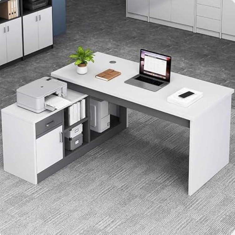 Home Office Computer Desk L Shaped,Large Reversible L Shaped Desk with Drawers and Shelf,Wood Computer Desk Workstation,White Corner Desk Writing Desk for Small Space