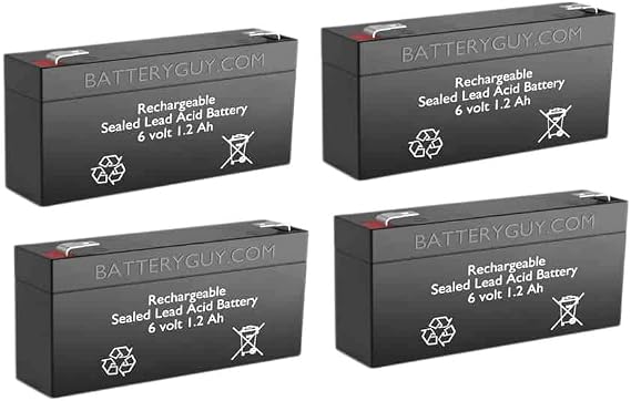 BatteryGuy LCR6V1.2P Replacement 6V 1.2Ah SLA Batteries Brand Equivalent (Rechargeable) - Qty of 4
