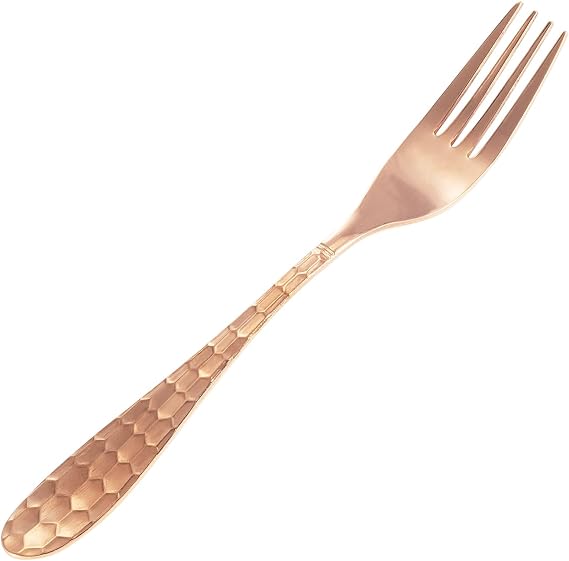 Copper Dinner Forks - 99% Pure Hammered Copper - Heavy Duty Kitchen & Salad Forks - Elegant Cutlery For Restaurant, Home Dining & Entertaining