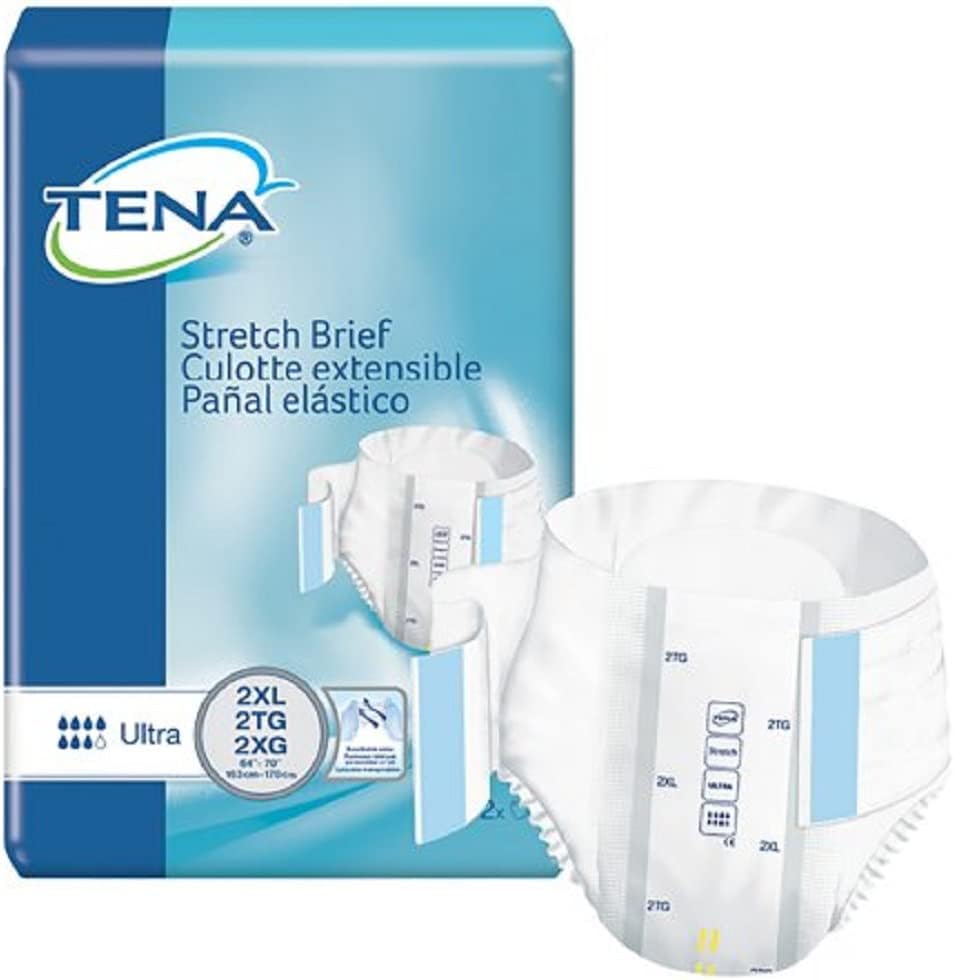 TENA Stretch Ultra Briefs, Incontinence, Disposable, Heavy Absorbency, 2XL, 32 Count, 2 Packs, 64 Total