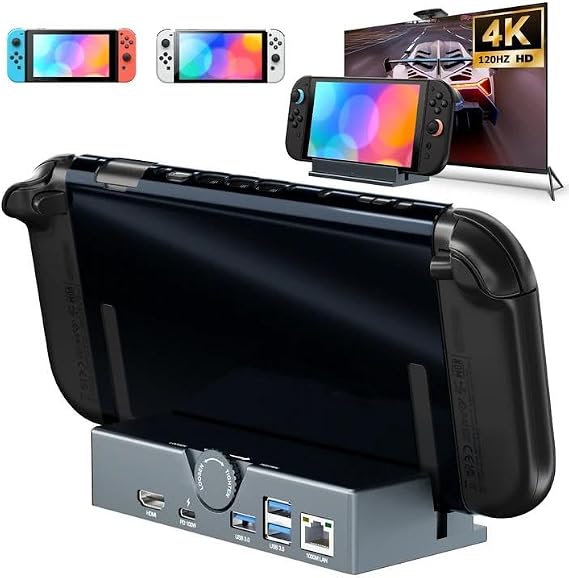 Switch 2 Dock,Premium Metal Switch 2 Docking Station with Adjustable Knob,Works with Protective Case,Support 4K@120Hz HD,Gigabit Ethernet,Compatible with Switch OLED/Legion Go 2